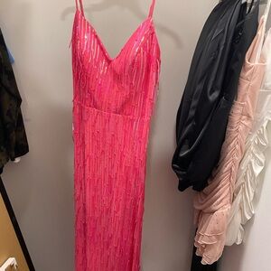 Pink Prom Dress with Sequin Tassels